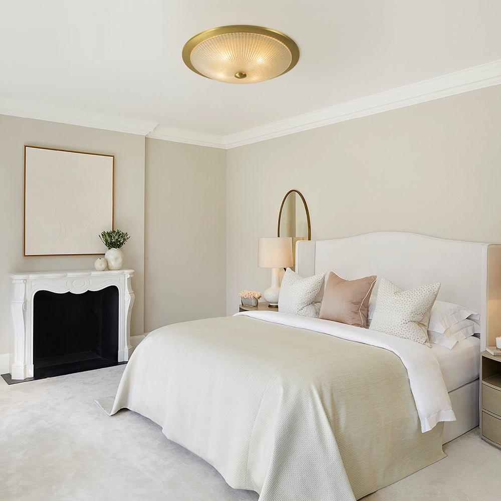 (OpenBox) Mid-Century Brass Ribbed Textured Glass Flush Mount