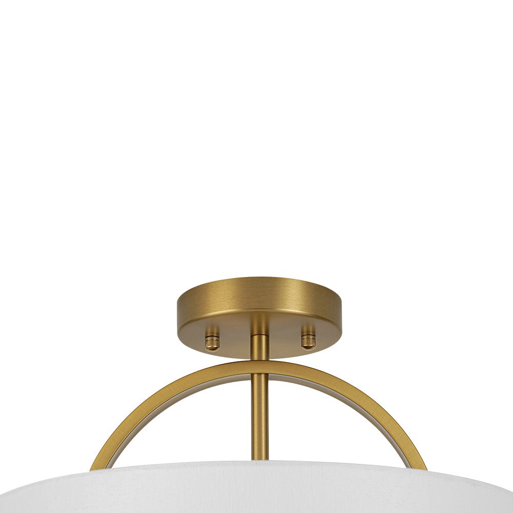 Mid-Century Brass Wide Linen Drum Semi Flush Mount