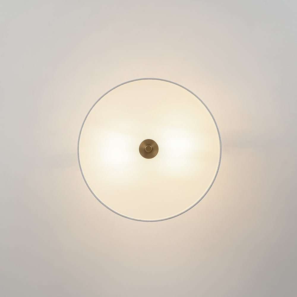 Mid-Century Brass Wide Linen Drum Semi Flush Mount
