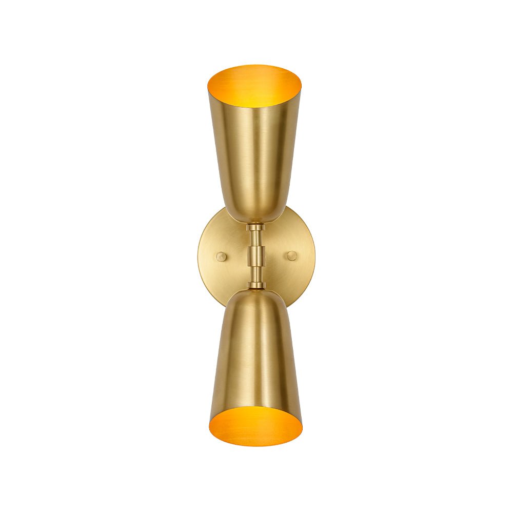 Mid-Century Brushed Brass 2-Light Up Down Dual Cone Wall Lamp