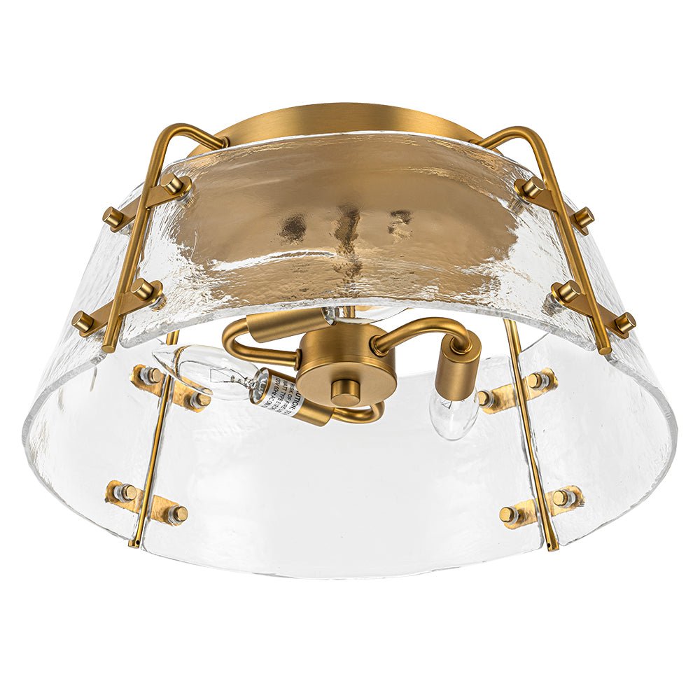 Mid-Century Clear Textured Glass Drum Flush Mount Light
