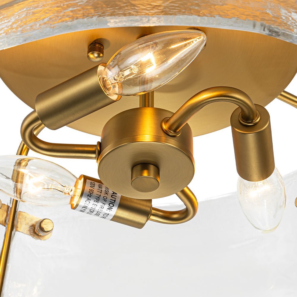 Mid-Century Clear Textured Glass Drum Flush Mount Light