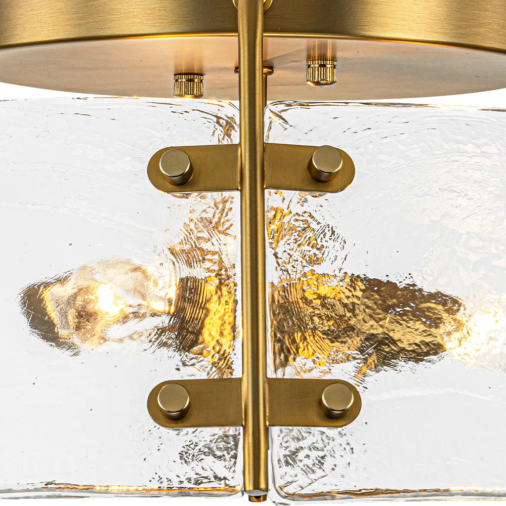 Mid-Century Clear Textured Glass Drum Flush Mount Light