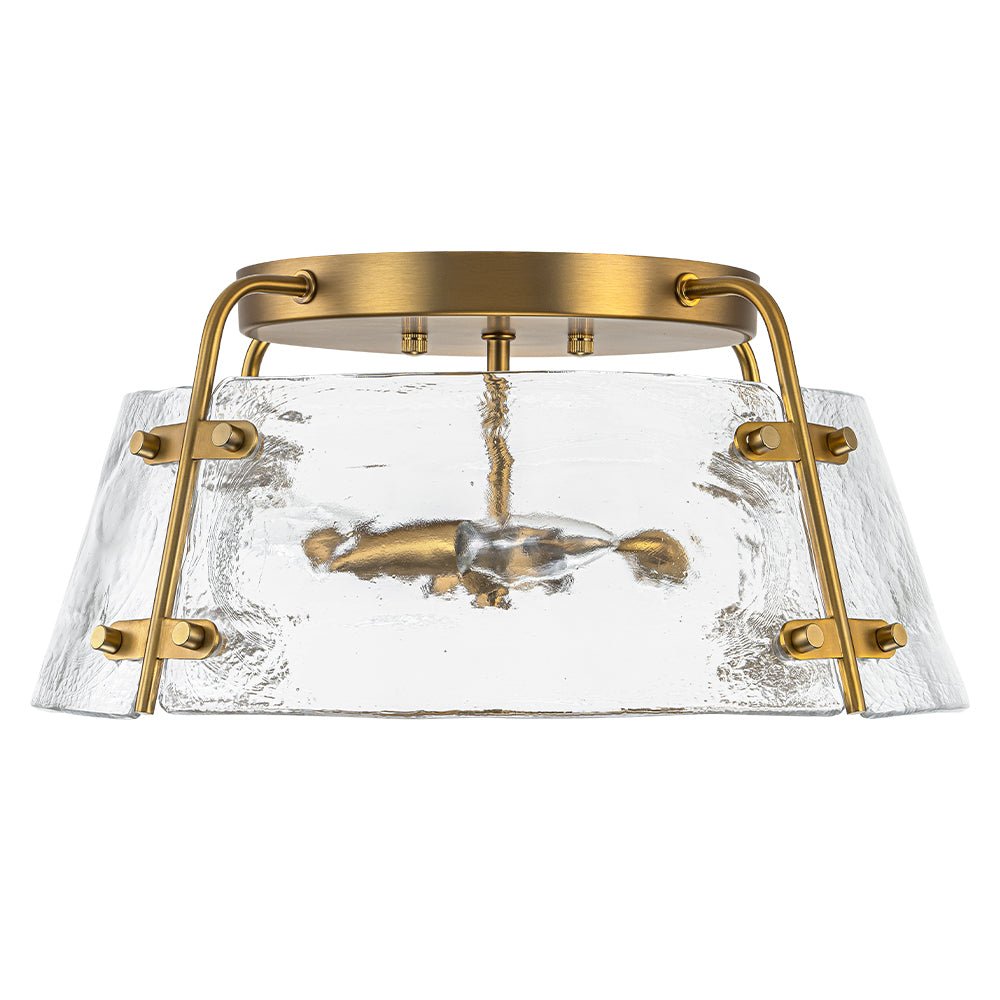 Mid-Century Clear Textured Glass Drum Flush Mount Light