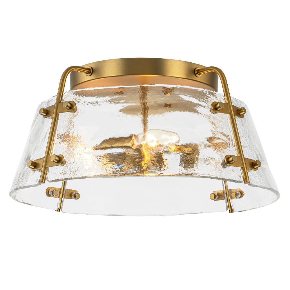 Mid-Century Clear Textured Glass Drum Flush Mount Light