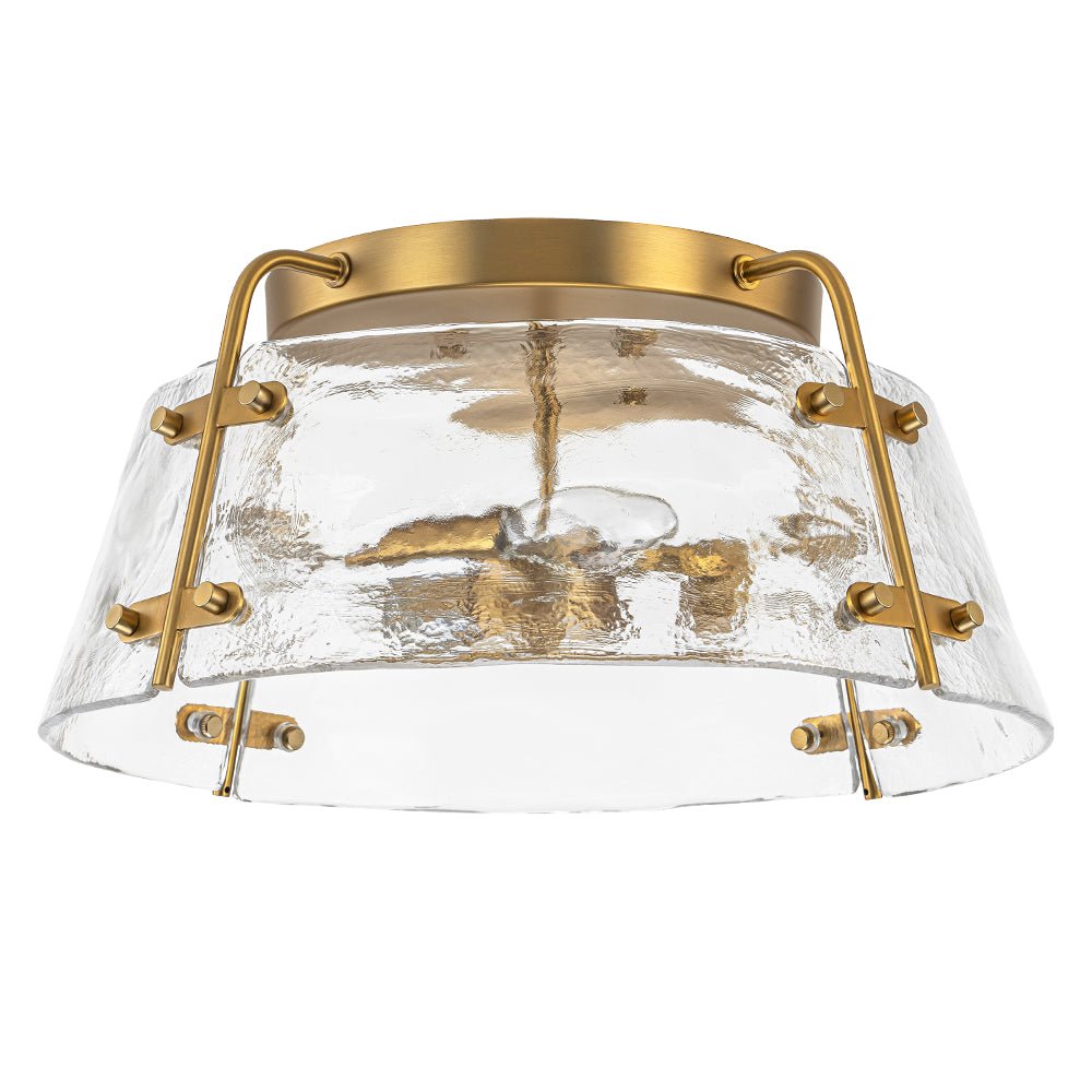 Mid-Century Clear Textured Glass Drum Flush Mount Light