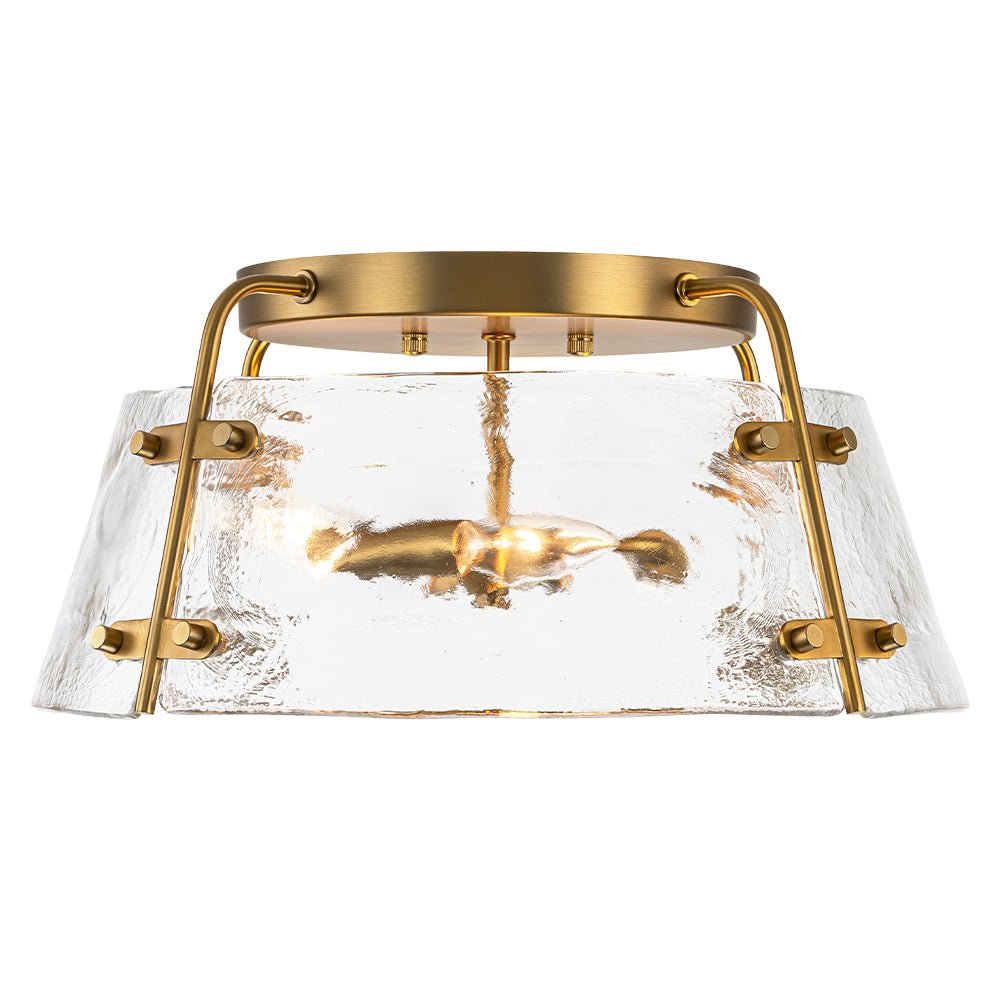 Mid-Century Clear Textured Glass Drum Flush Mount Light