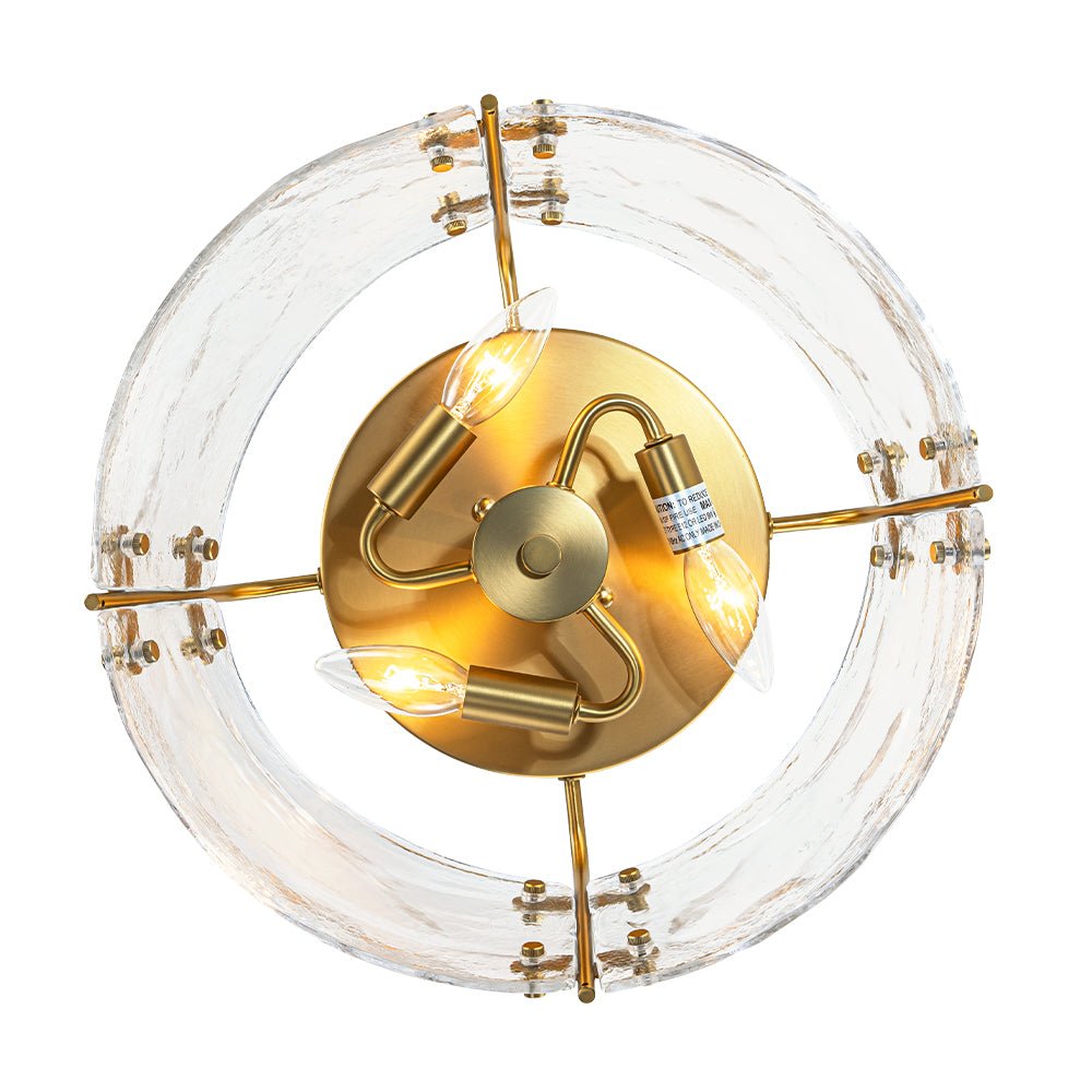 Mid-Century Clear Textured Glass Drum Flush Mount Light