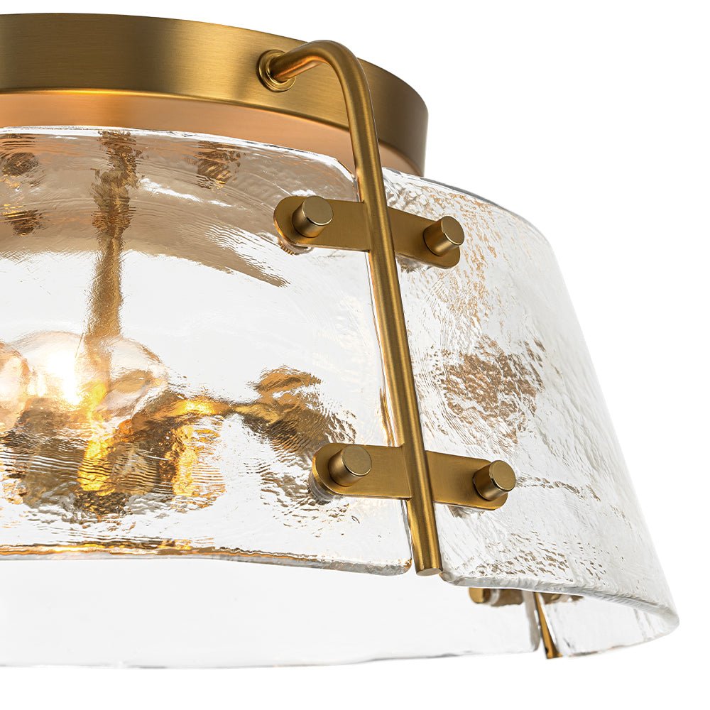 Mid-Century Clear Textured Glass Drum Flush Mount Light