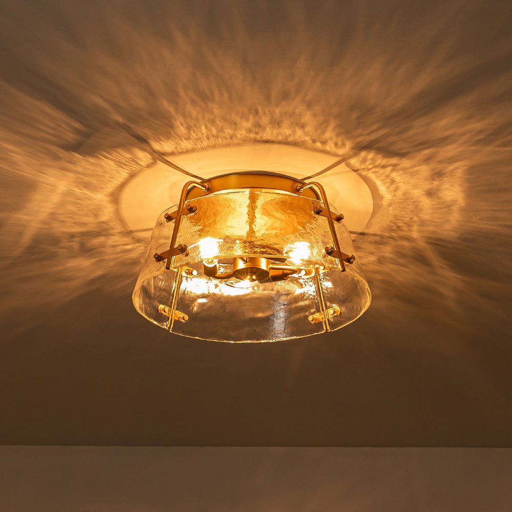 Mid-Century Clear Textured Glass Drum Flush Mount Light