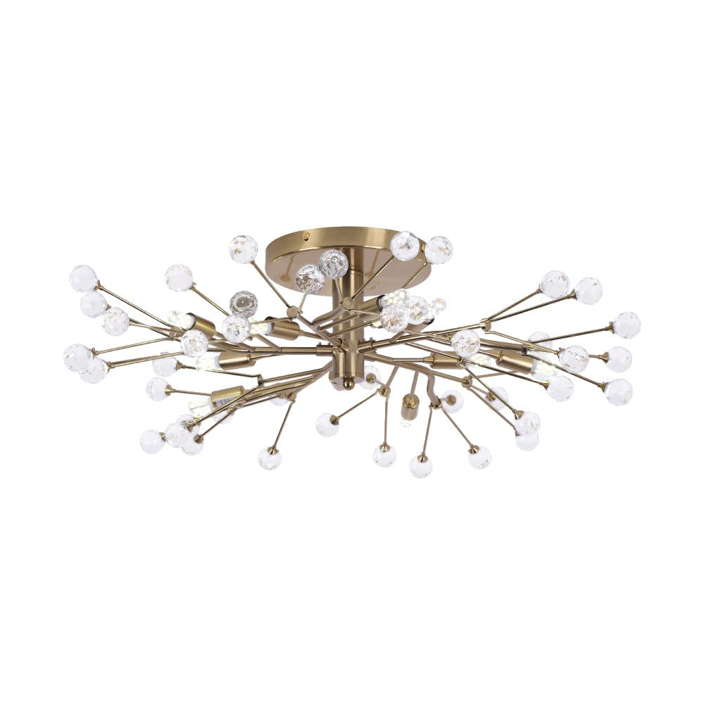 Mid-Century Firework Crystal Branching Semi Flush Mount