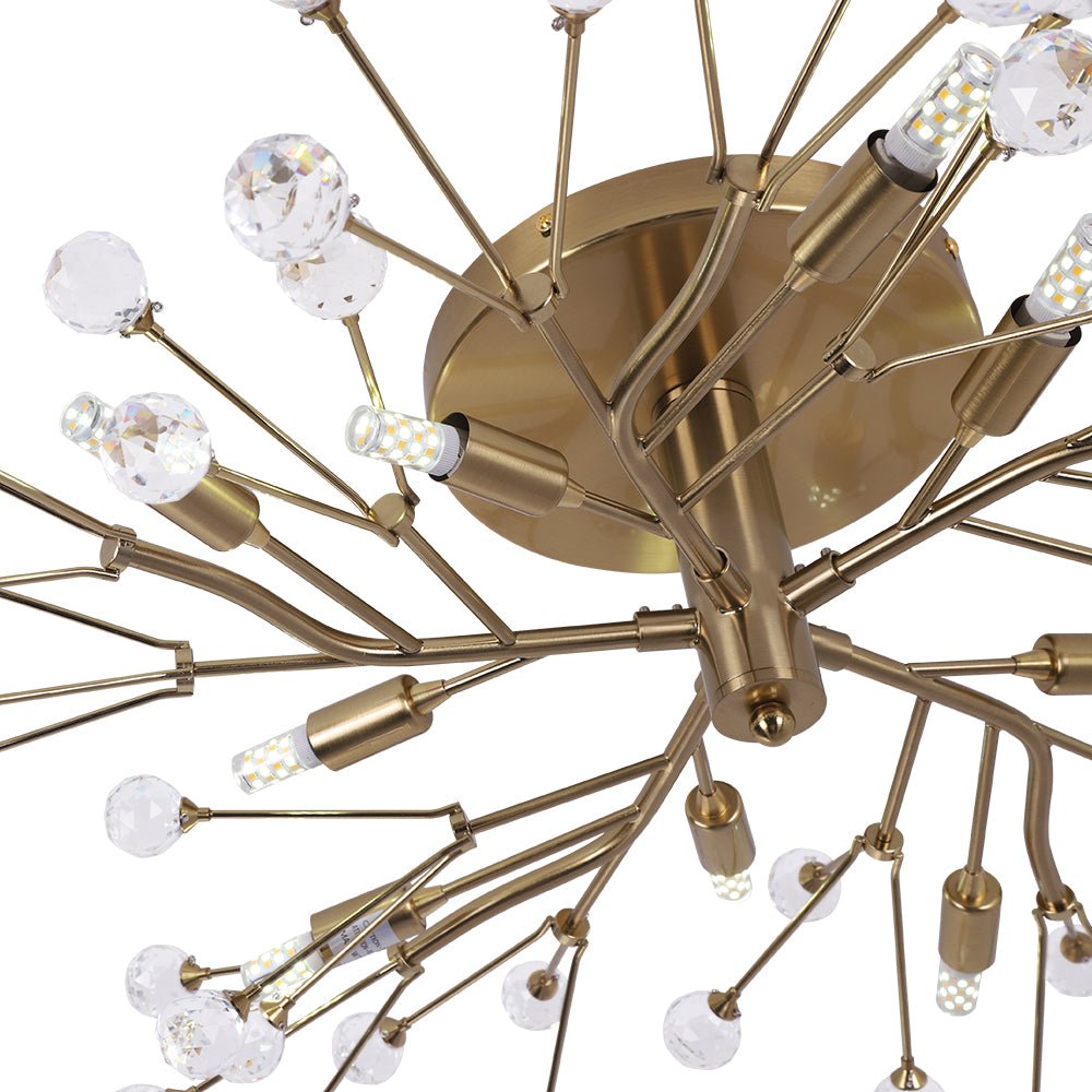Mid-Century Firework Crystal Branching Semi Flush Mount