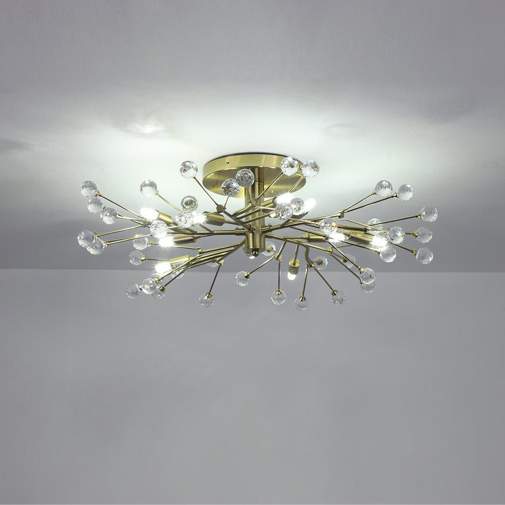 Mid-Century Firework Crystal Branching Semi Flush Mount