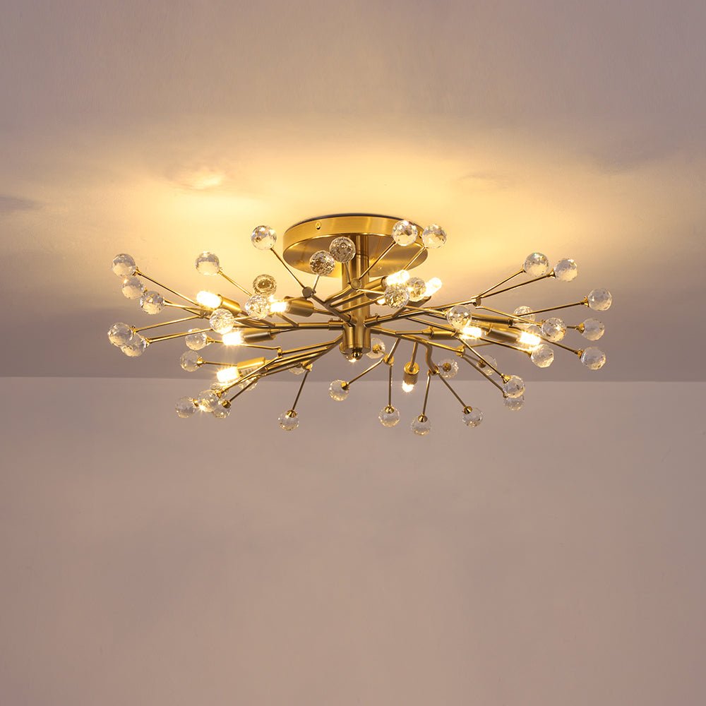 Mid-Century Firework Crystal Branching Semi Flush Mount