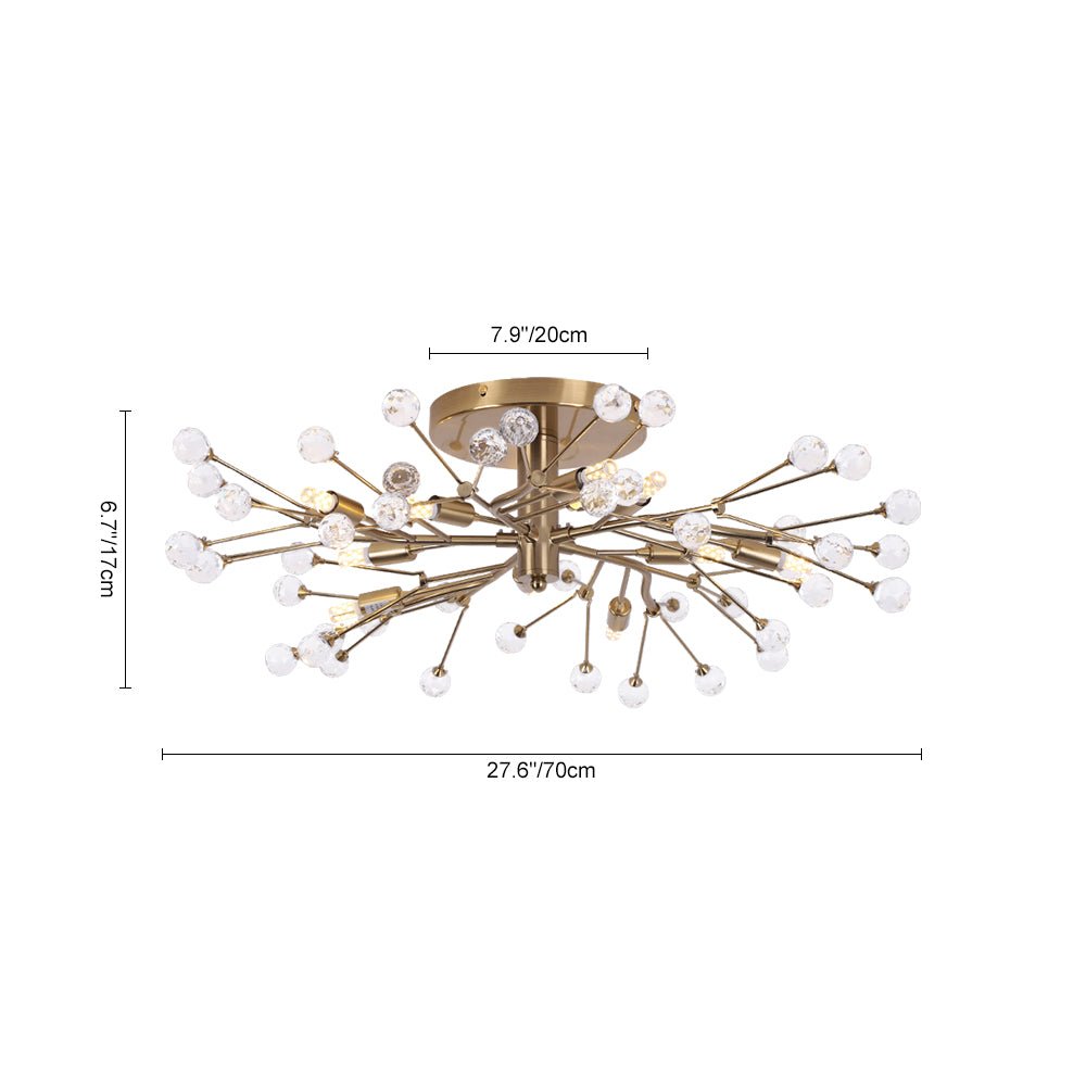 Mid-Century Firework Crystal Branching Semi Flush Mount