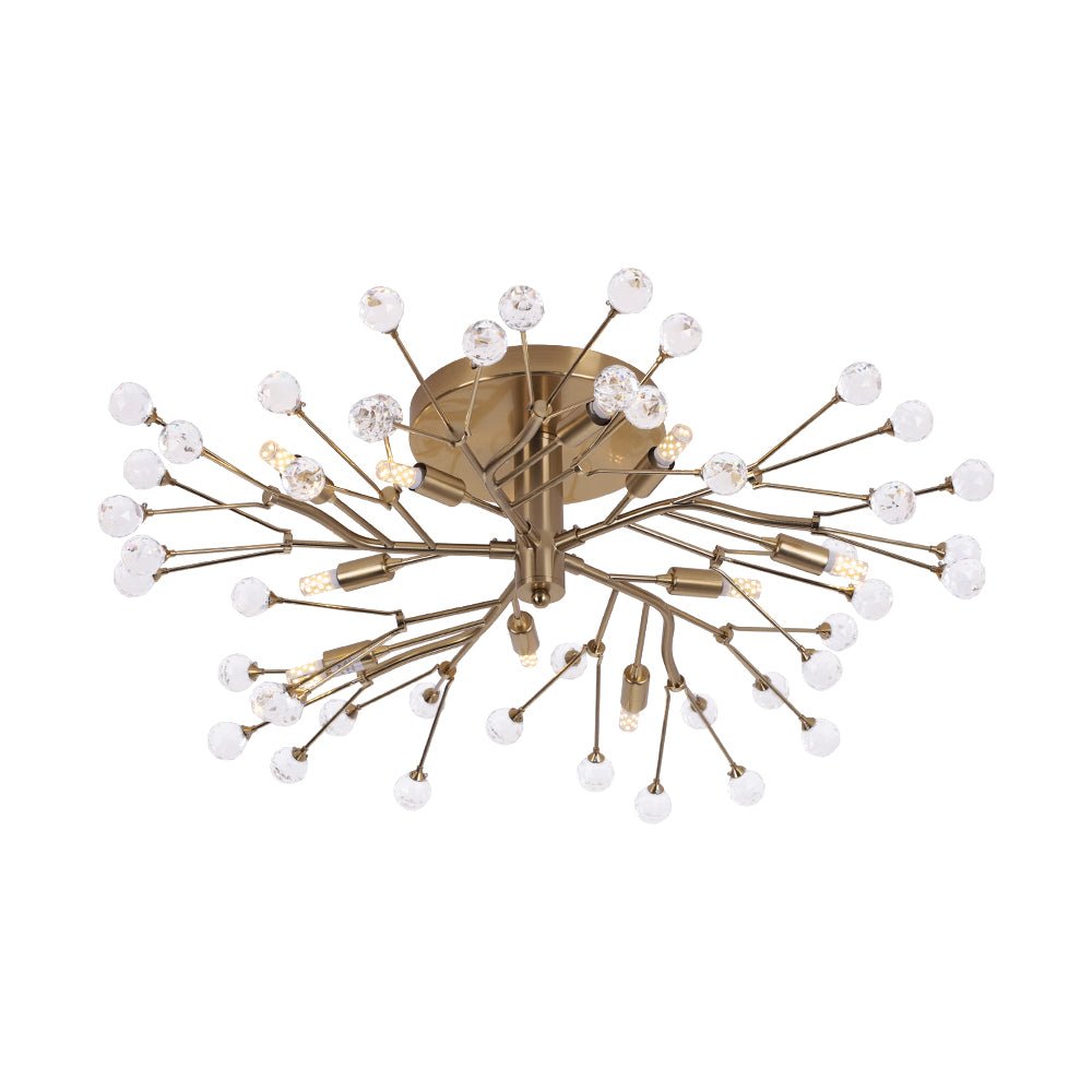 Mid-Century Firework Crystal Branching Semi Flush Mount
