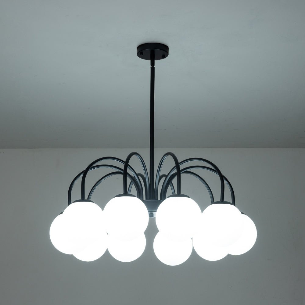 Mid-Century Frosted Glass Globe Bubble Round Chandelier