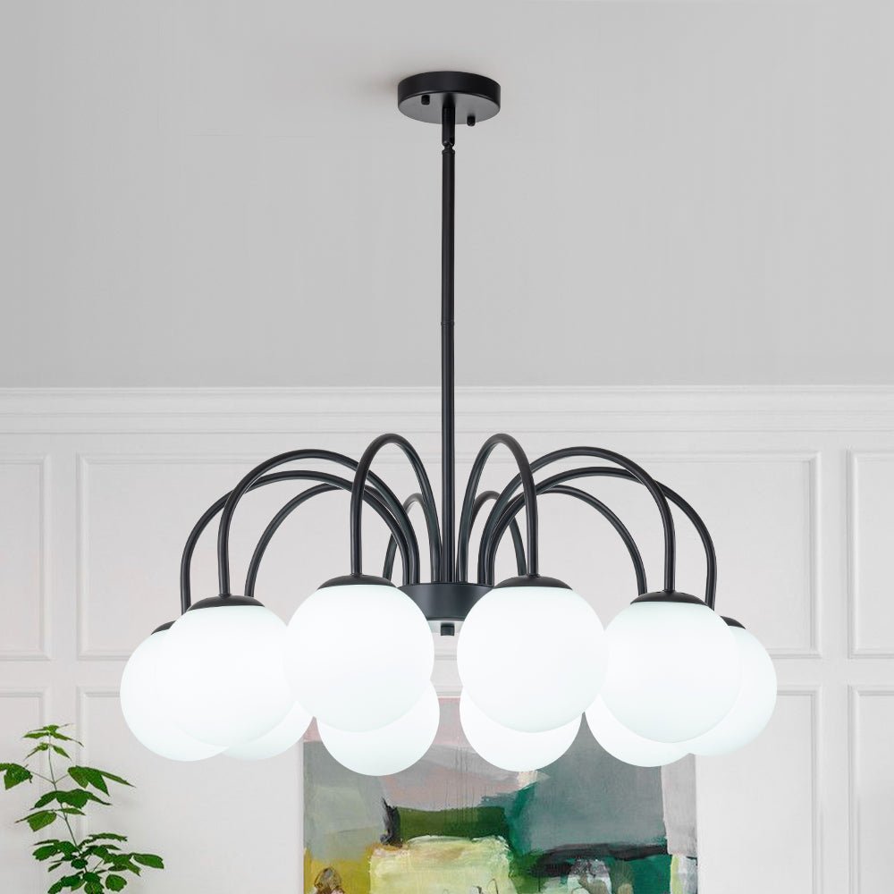 Mid-Century Frosted Glass Globe Bubble Round Chandelier