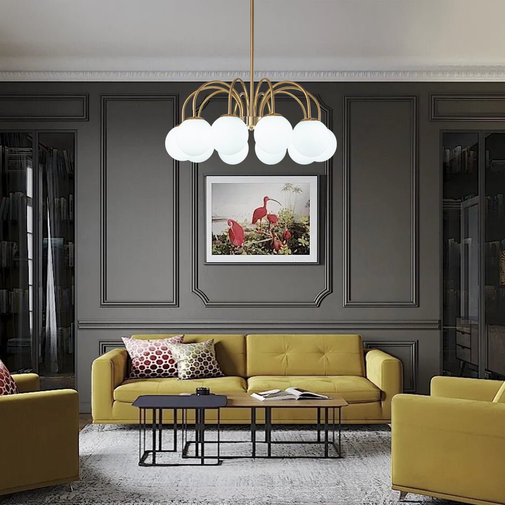Mid-Century Frosted Glass Globe Bubble Round Chandelier