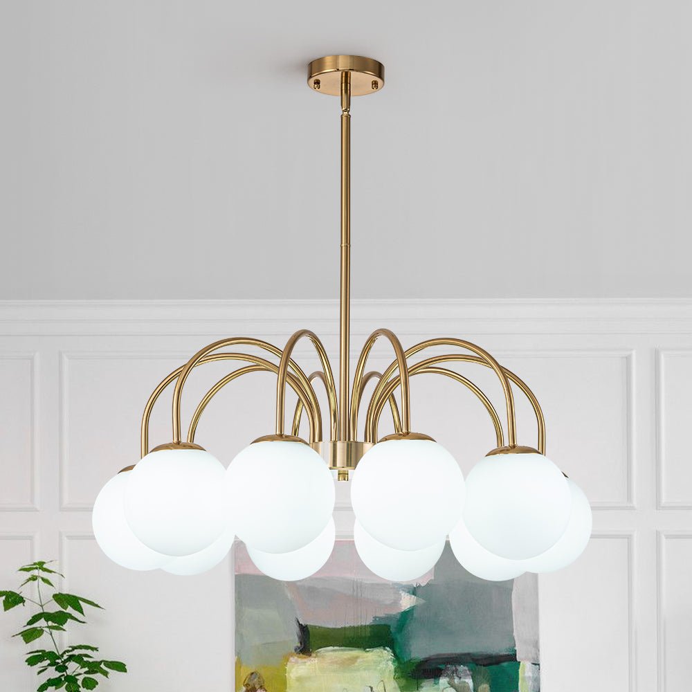 Mid-Century Frosted Glass Globe Bubble Round Chandelier