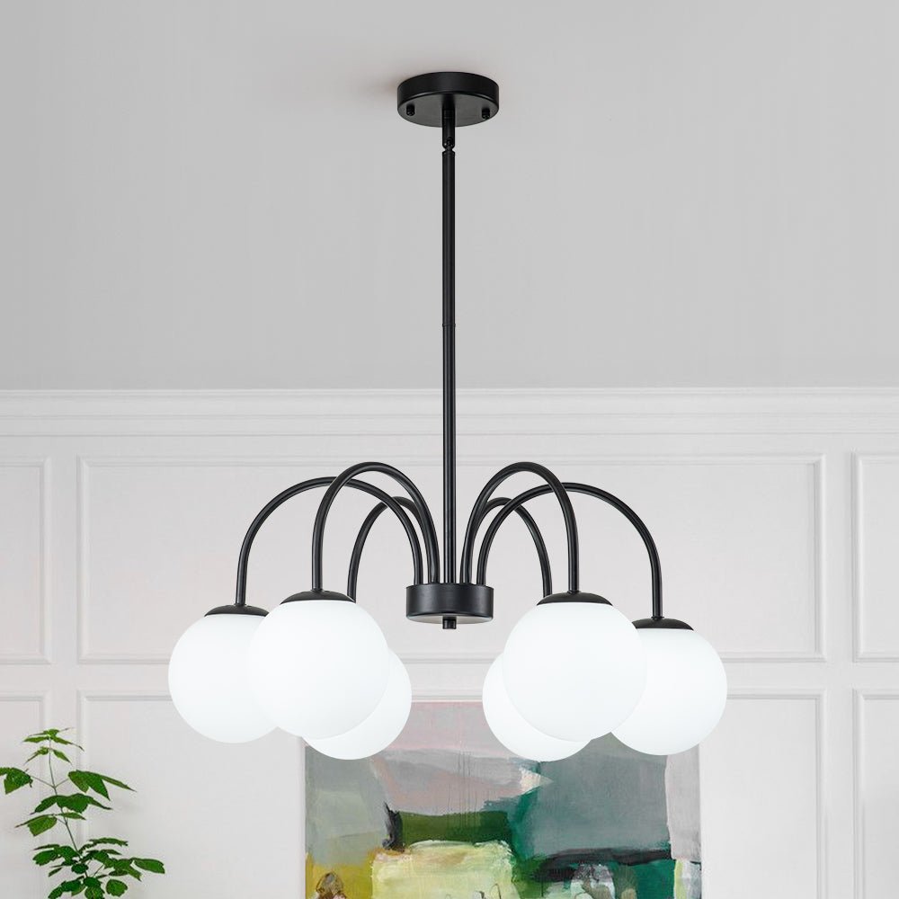 Mid-Century Frosted Glass Globe Bubble Round Chandelier