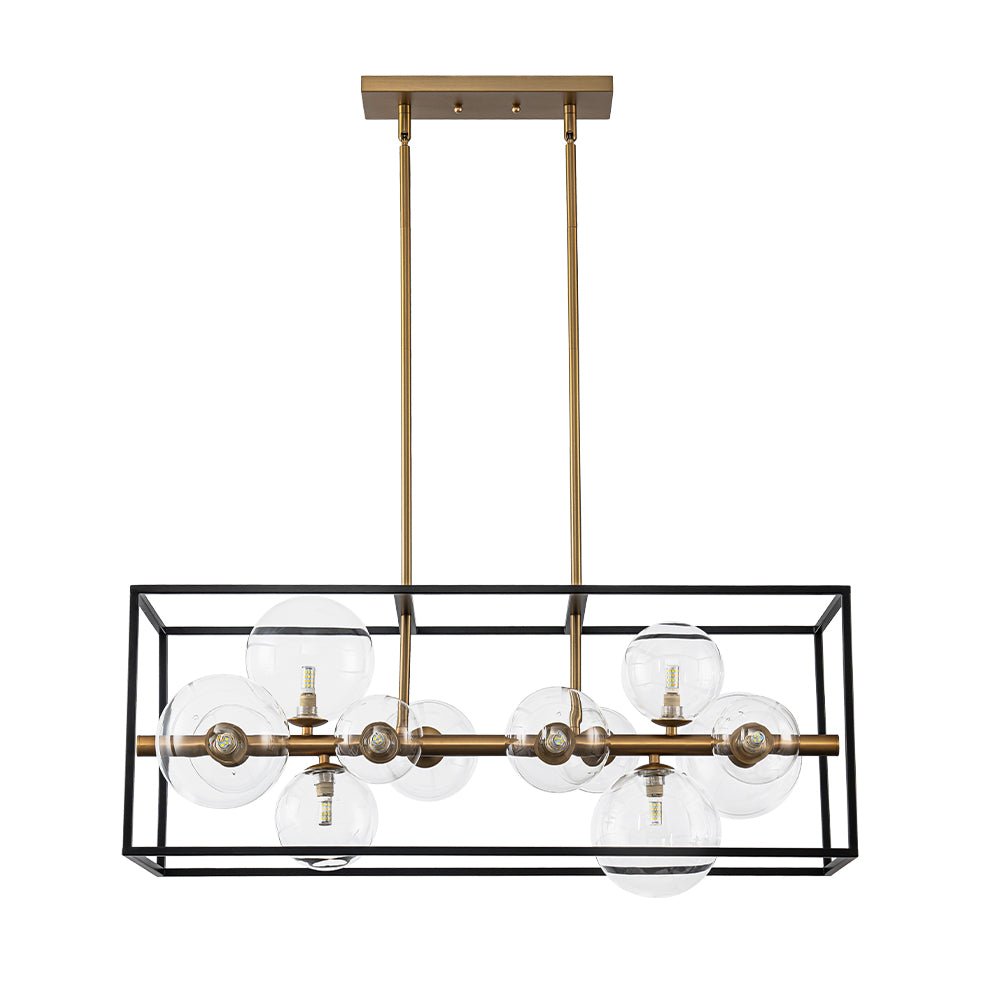 Mid-Century Glass Bubble Rectangular Cage Island Chandelier