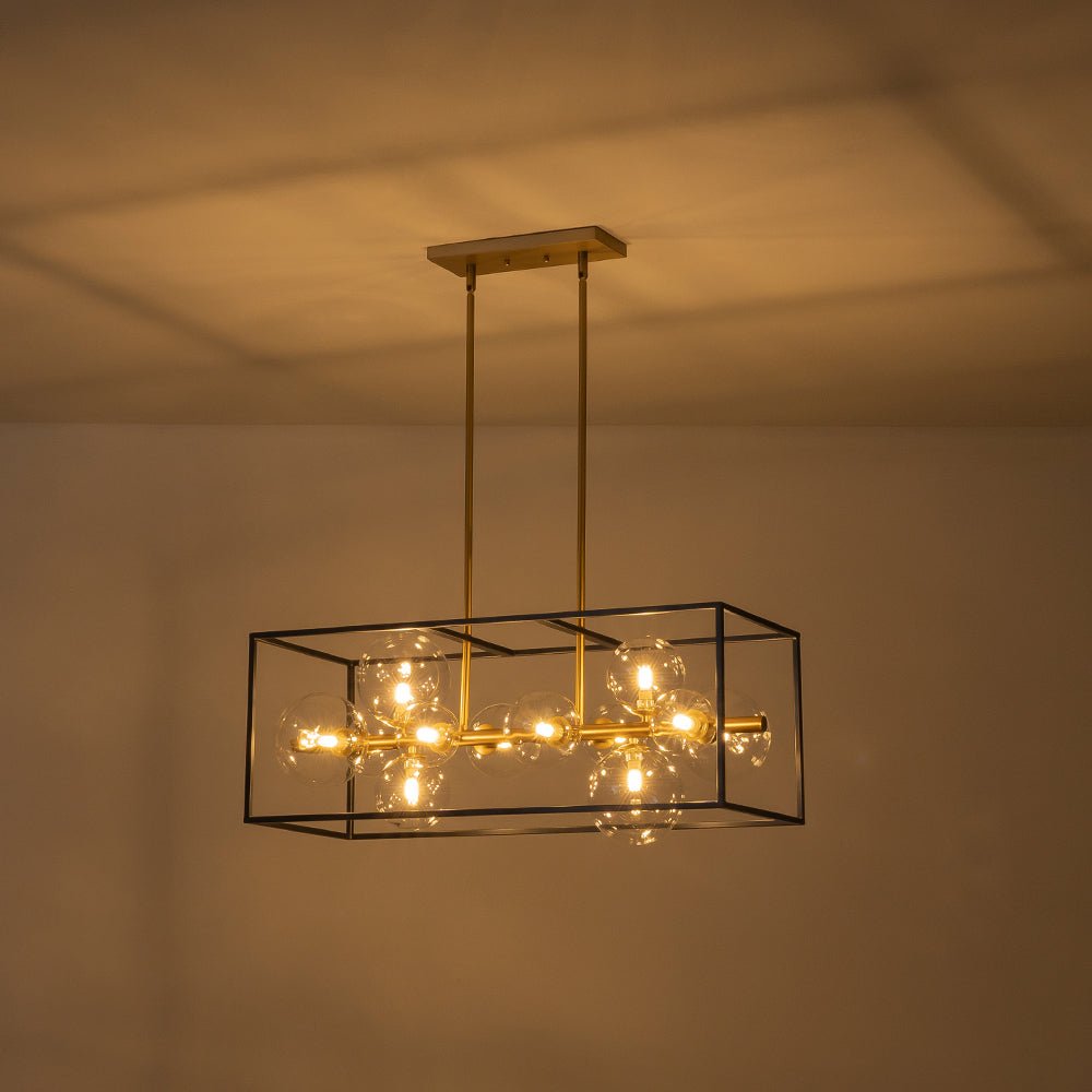 Mid-Century Glass Bubble Rectangular Cage Island Chandelier