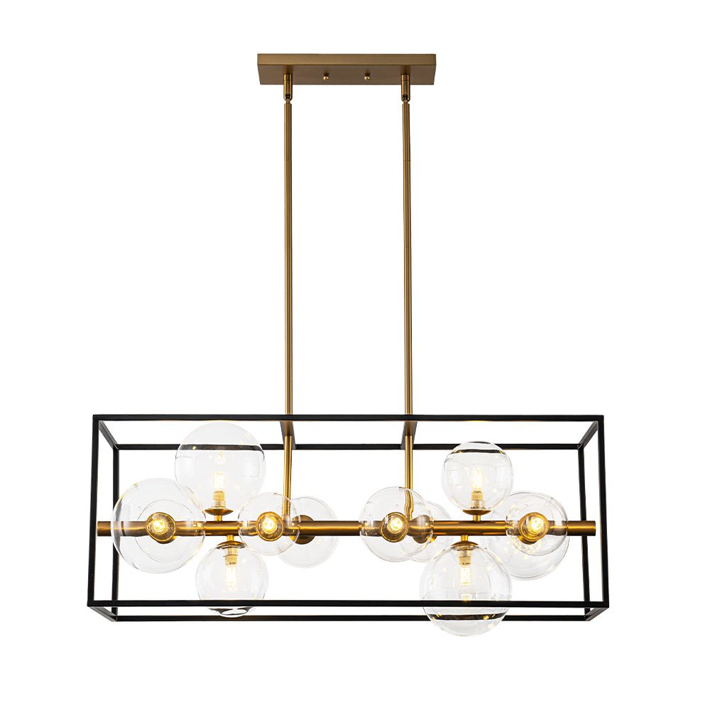 Mid-Century Glass Bubble Rectangular Cage Island Chandelier