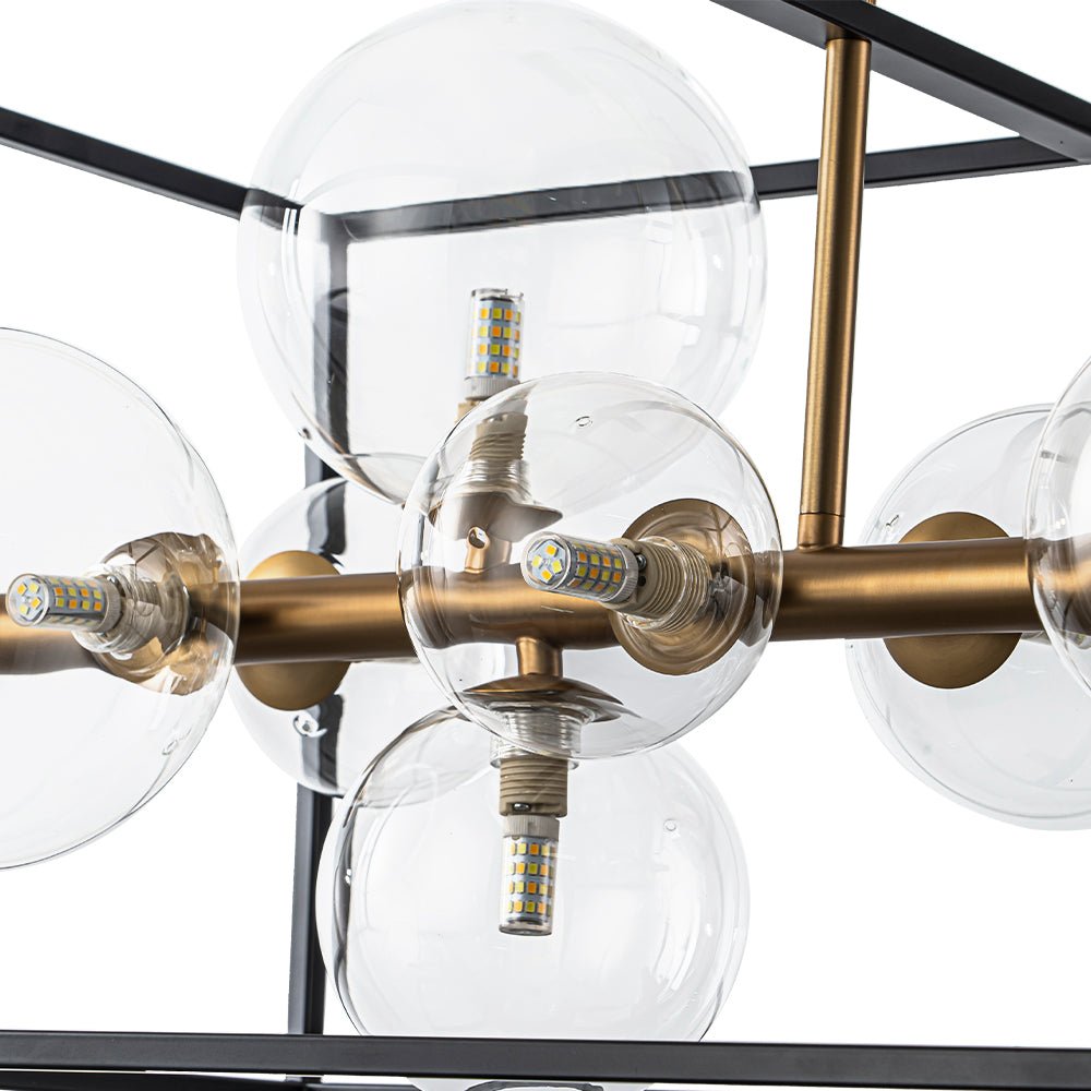 Mid-Century Glass Bubble Rectangular Cage Island Chandelier