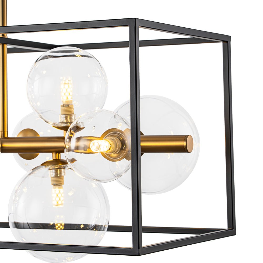 Mid-Century Glass Bubble Rectangular Cage Island Chandelier
