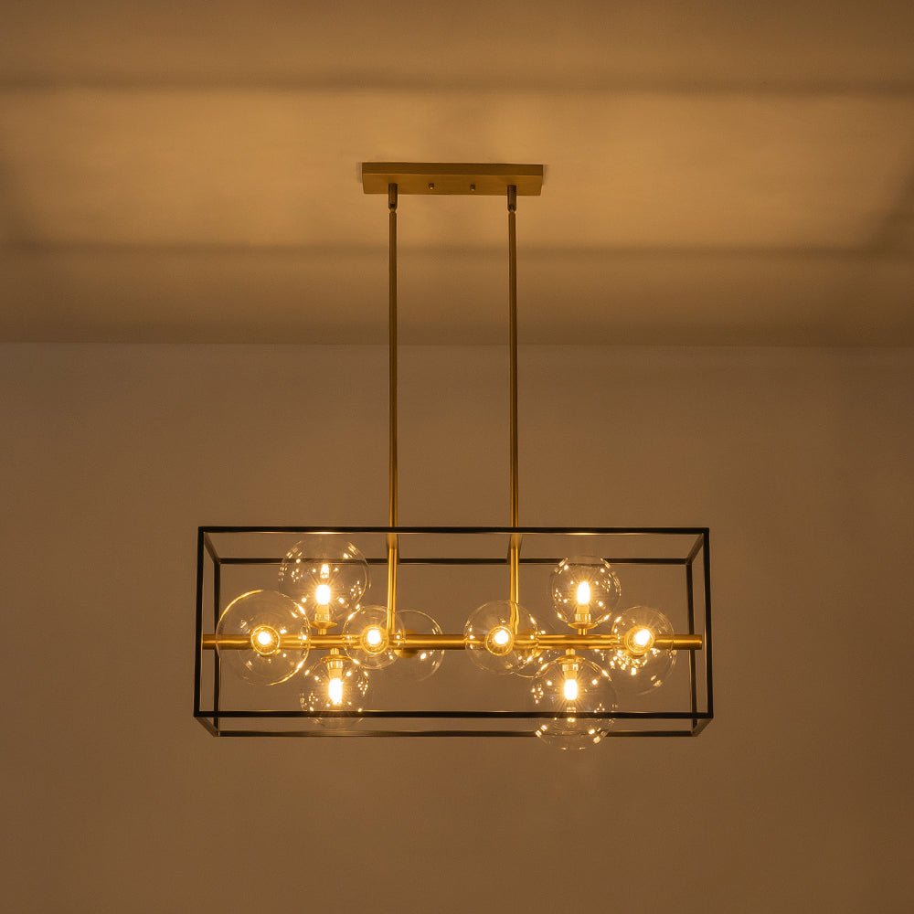 Mid-Century Glass Bubble Rectangular Cage Island Chandelier