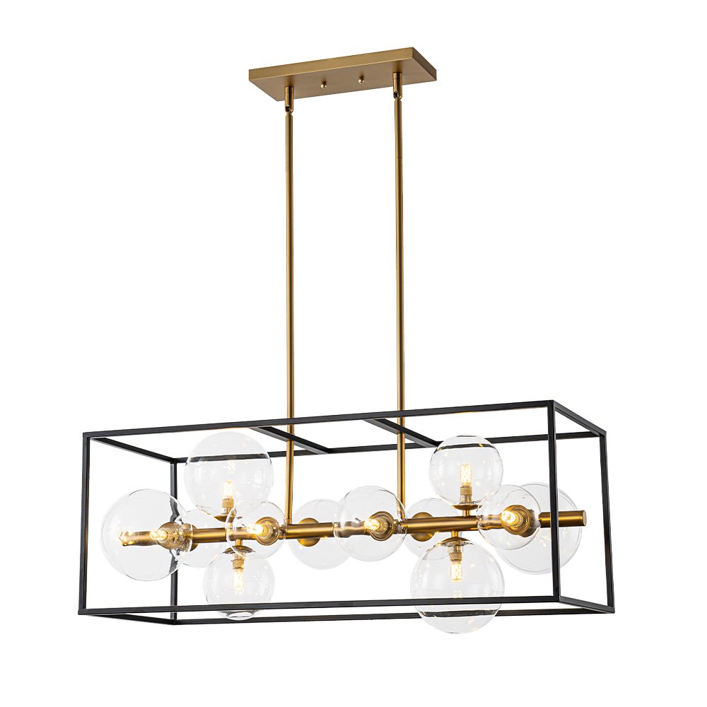 Mid-Century Glass Bubble Rectangular Cage Island Chandelier