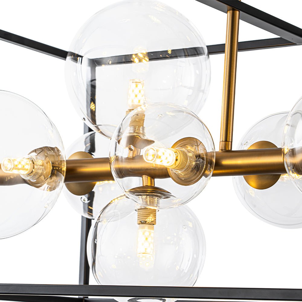 Mid-Century Glass Bubble Rectangular Cage Island Chandelier