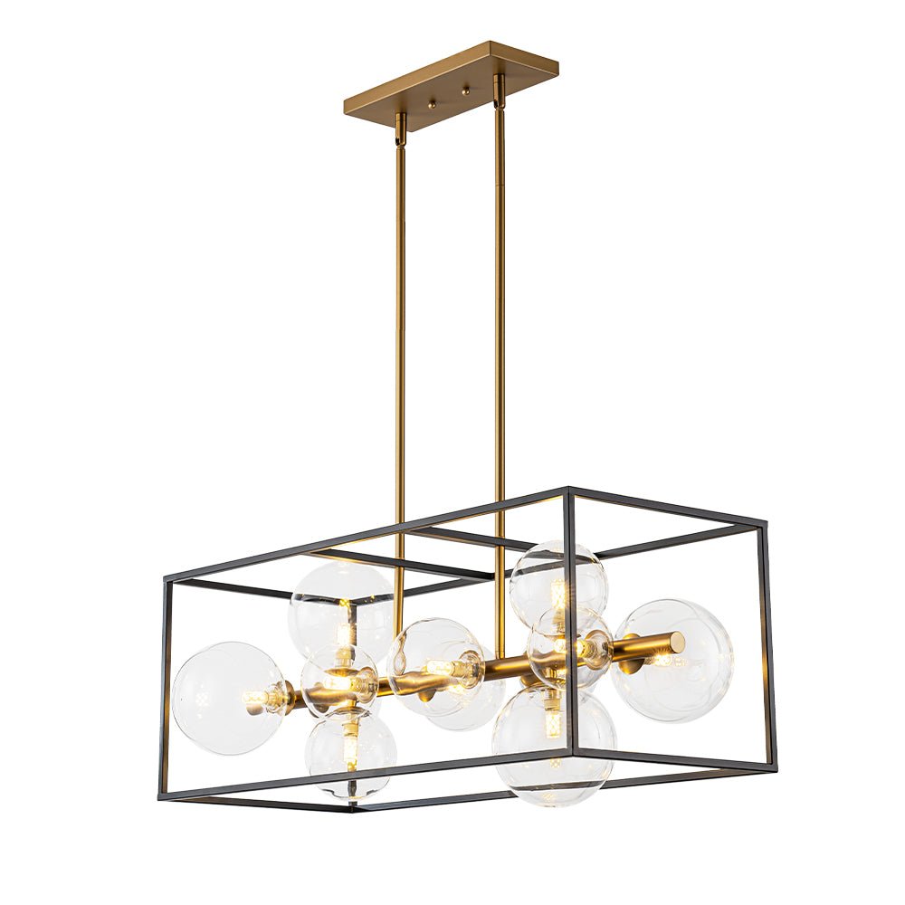 Mid-Century Glass Bubble Rectangular Cage Island Chandelier