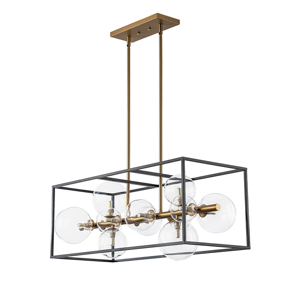 Mid-Century Glass Bubble Rectangular Cage Island Chandelier