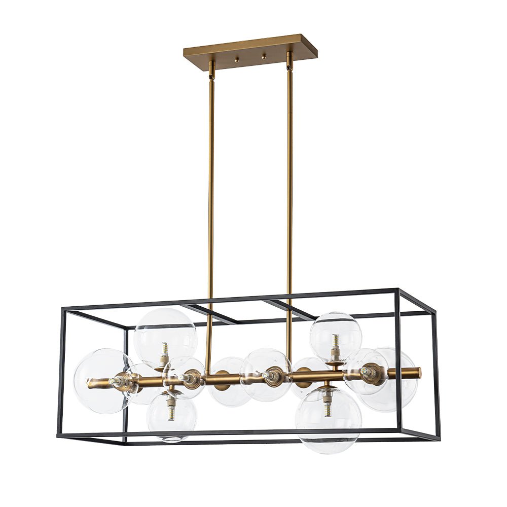 Mid-Century Glass Bubble Rectangular Cage Island Chandelier