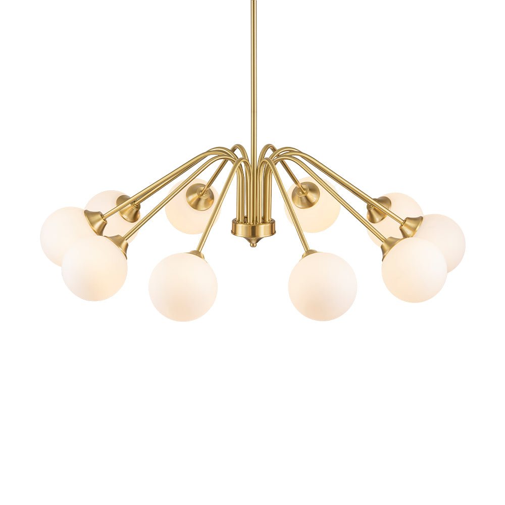 Mid-Century Opal Glass Globe Brass Sputnik Chandelier