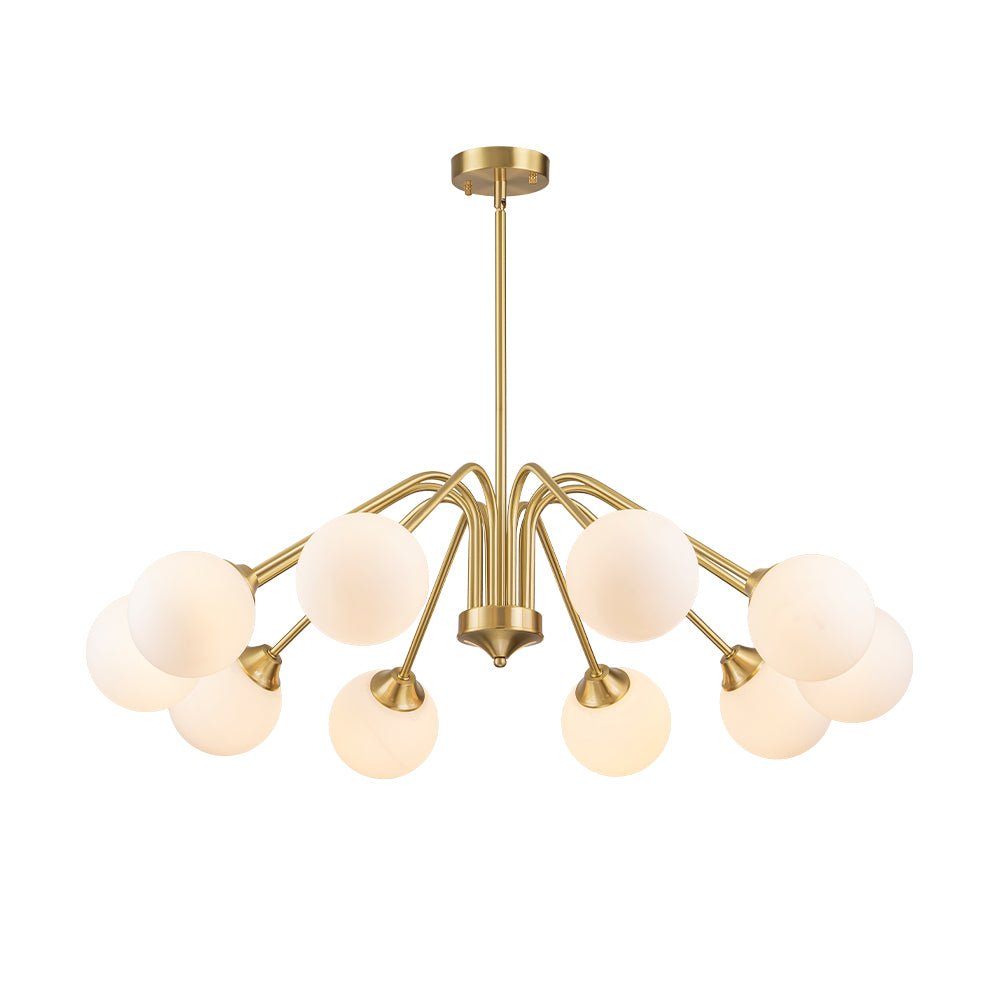 Mid-Century Opal Glass Globe Brass Sputnik Chandelier