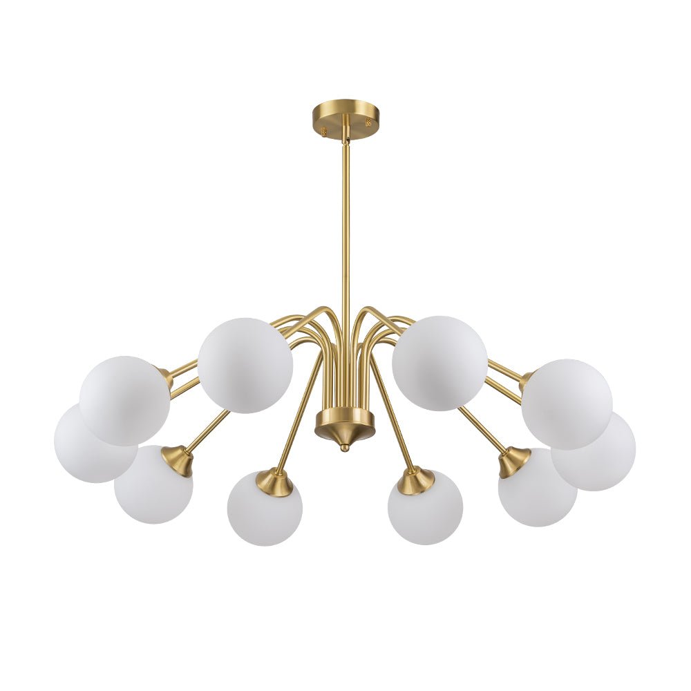 Mid-Century Opal Glass Globe Brass Sputnik Chandelier