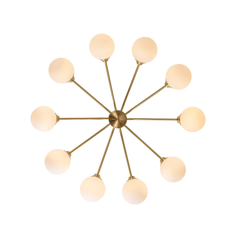 Mid-Century Opal Glass Globe Brass Sputnik Chandelier