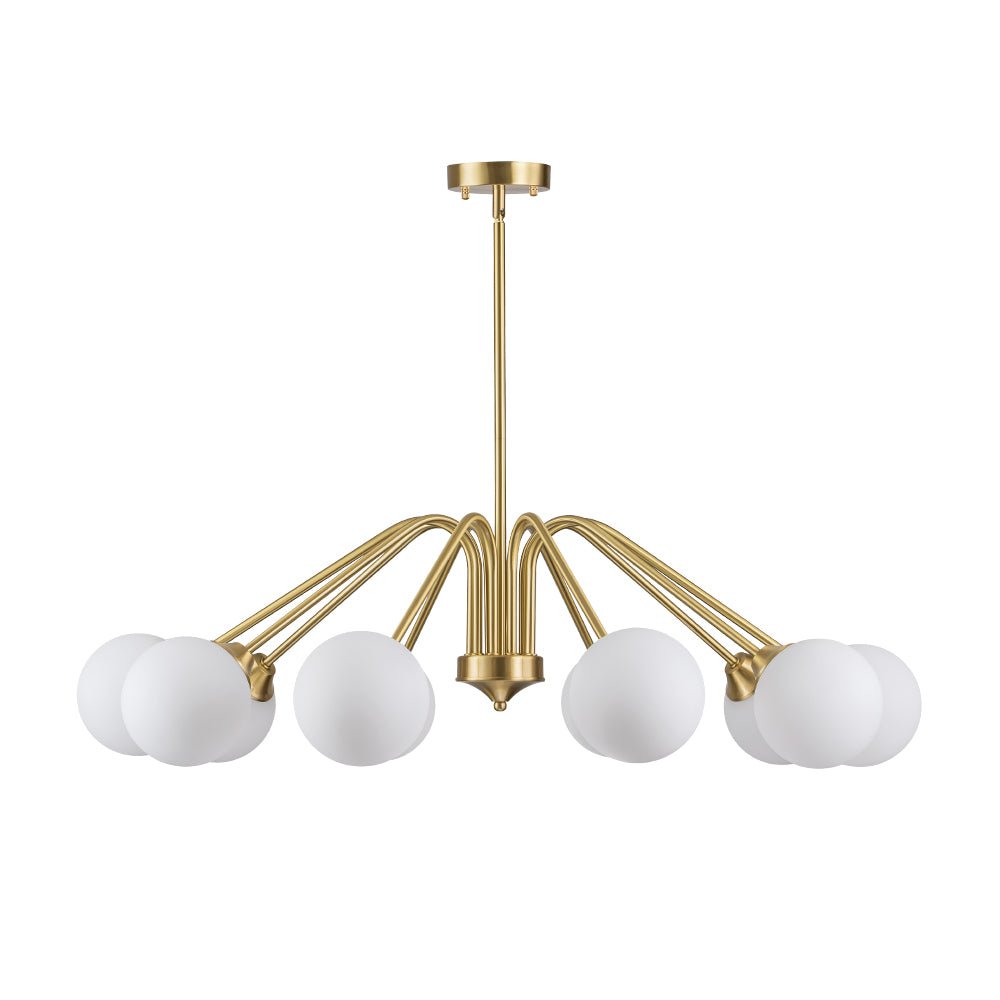 Mid-Century Opal Glass Globe Brass Sputnik Chandelier