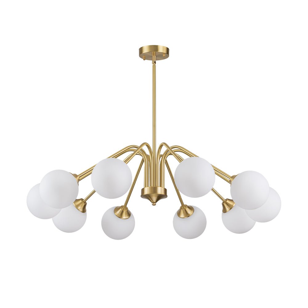 Mid-Century Opal Glass Globe Brass Sputnik Chandelier