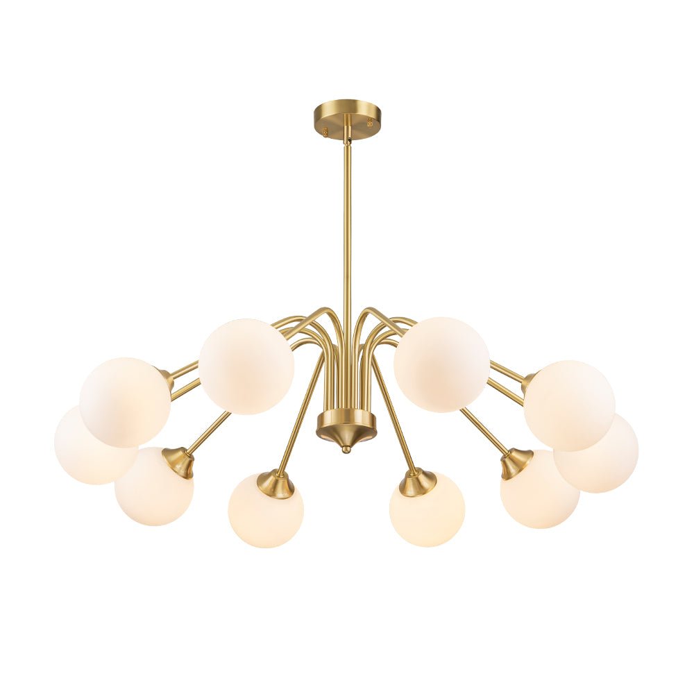 Mid-Century Opal Glass Globe Brass Sputnik Chandelier