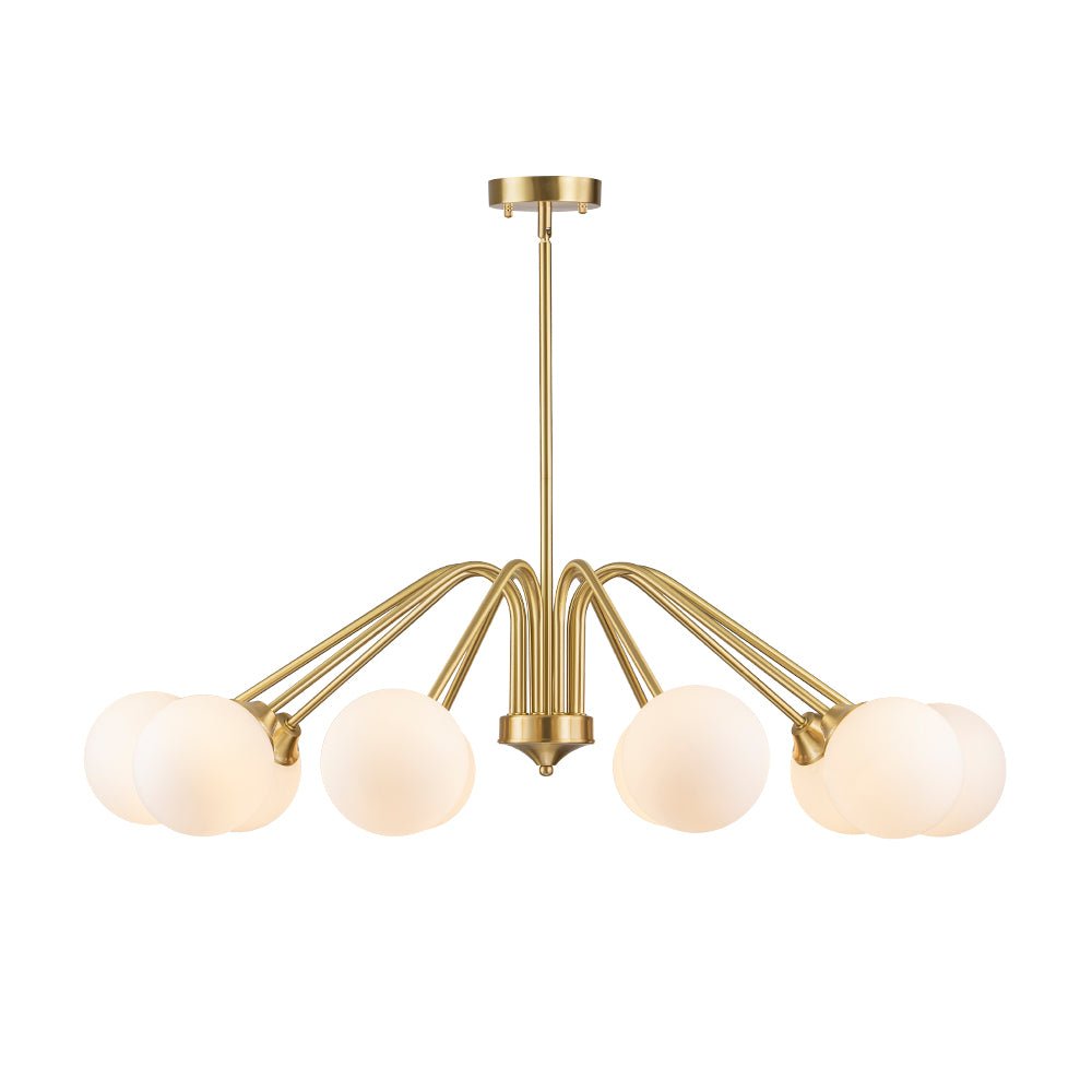 Mid-Century Opal Glass Globe Brass Sputnik Chandelier
