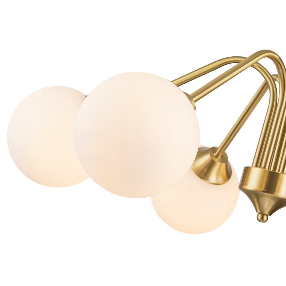 Mid-Century Opal Glass Globe Brass Sputnik Chandelier