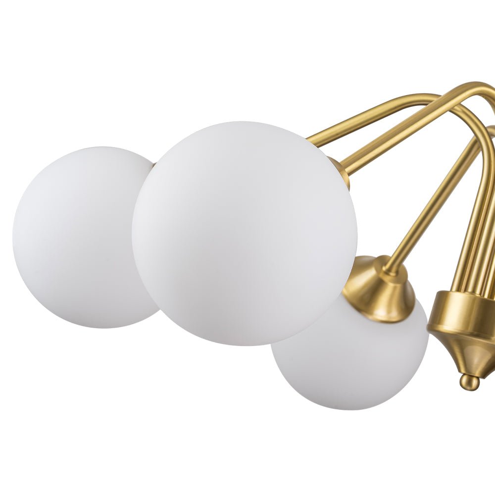 Mid-Century Opal Glass Globe Brass Sputnik Chandelier