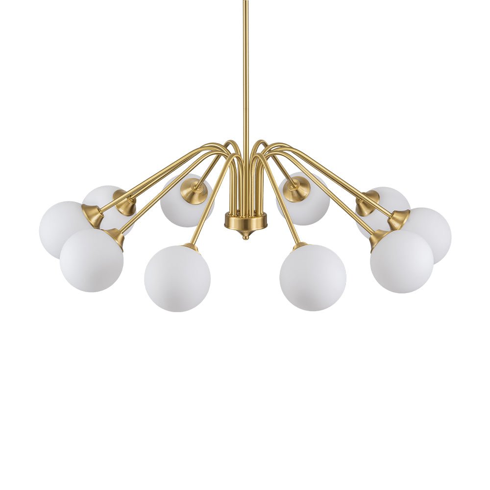 Mid-Century Opal Glass Globe Brass Sputnik Chandelier