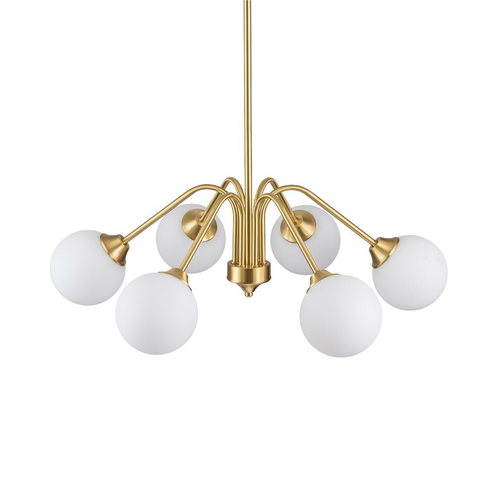 Mid-Century Opal Glass Globe Brass Sputnik Chandelier
