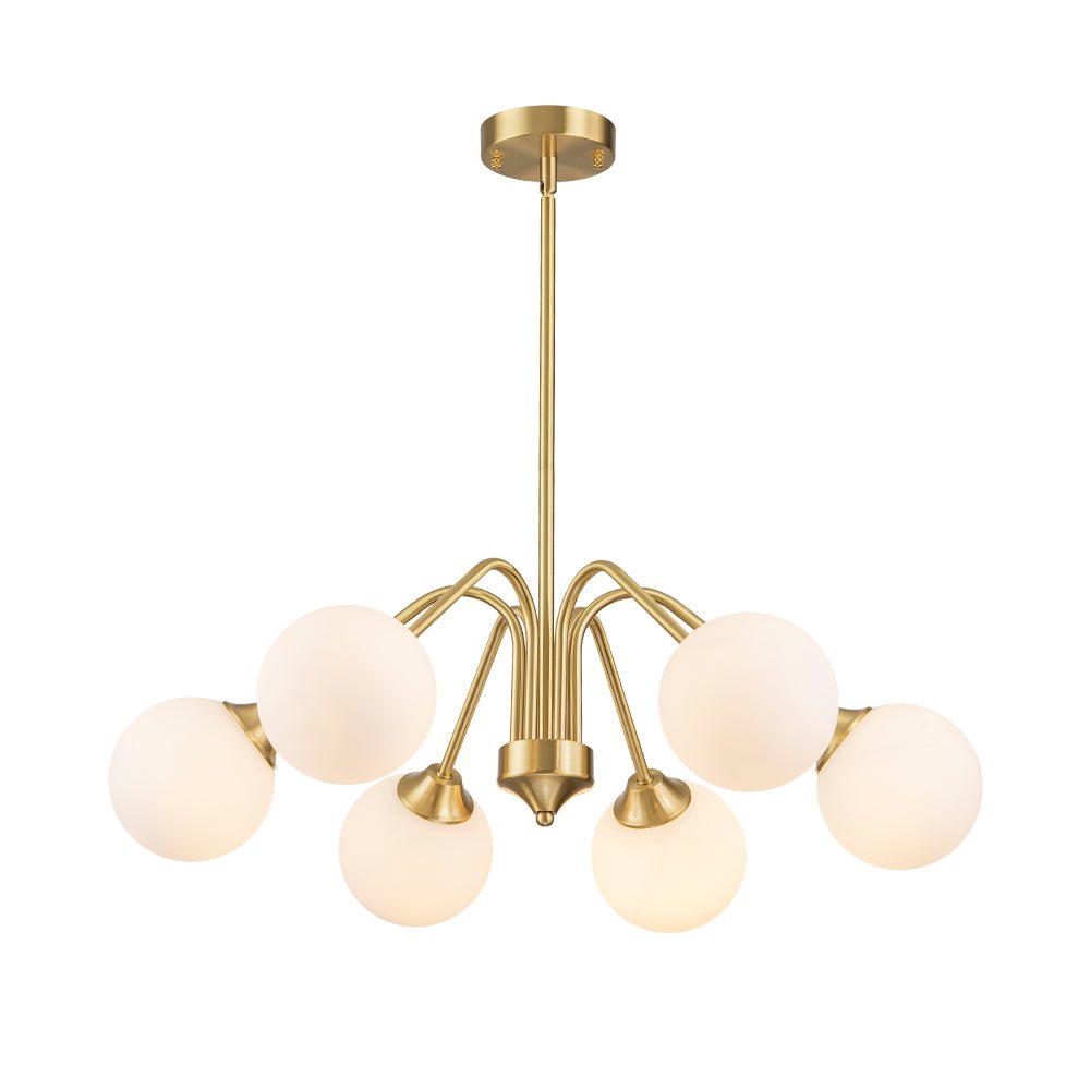 Mid-Century Opal Glass Globe Brass Sputnik Chandelier