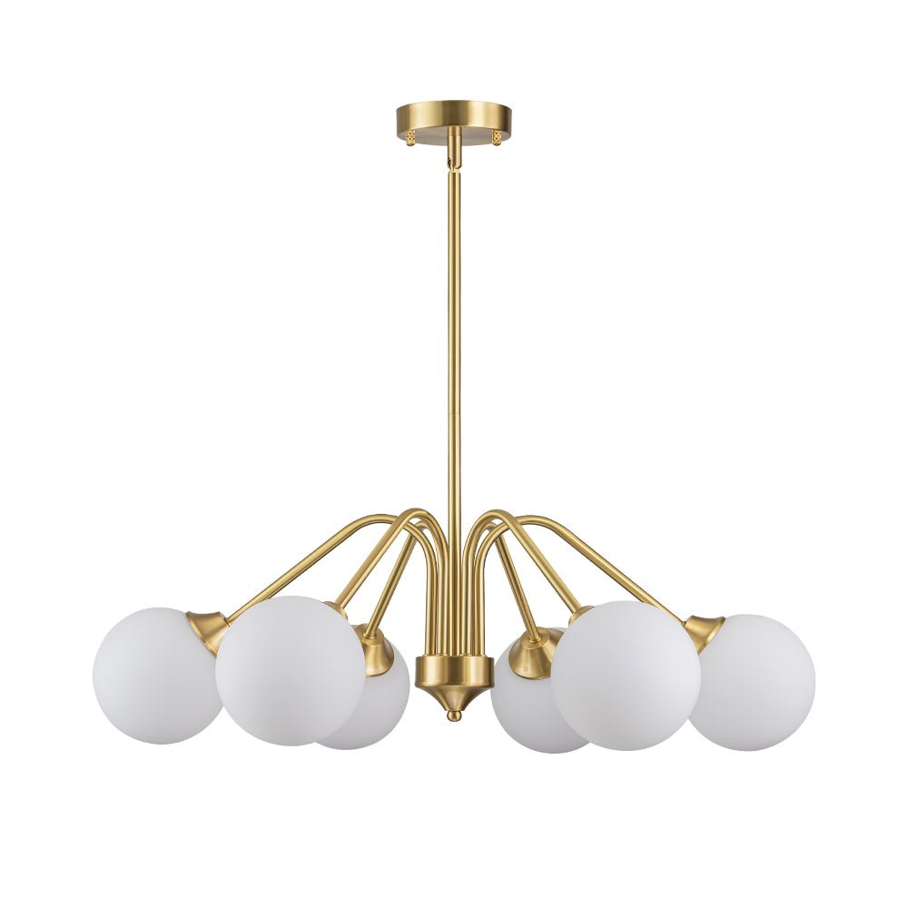 Mid-Century Opal Glass Globe Brass Sputnik Chandelier
